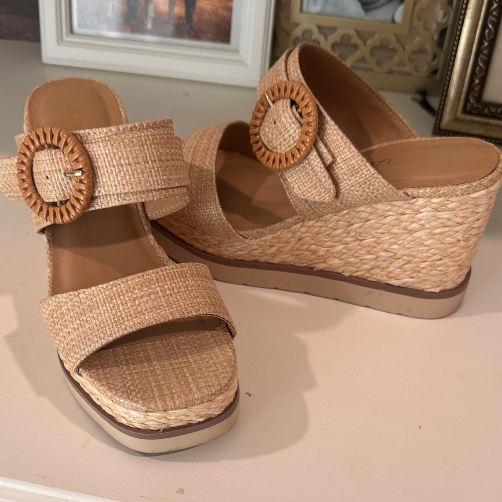 Soda Tan Woven Wedge Sandals
